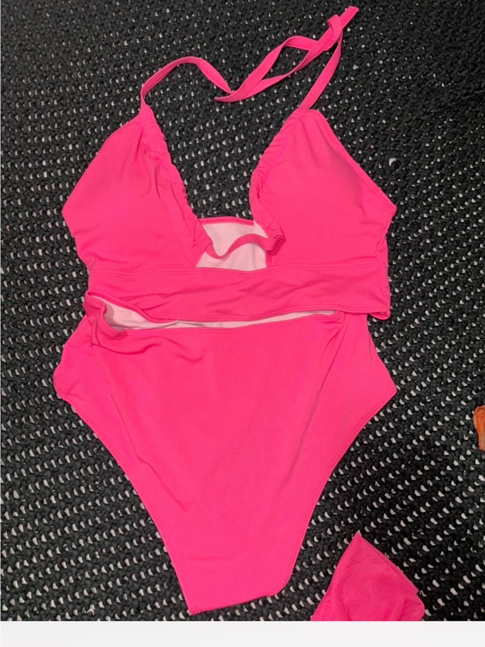 SHEIN Hot Pink Ribbed One-Piece Swim Bodysuit